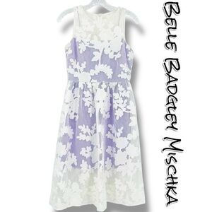 Belle Badgley Mischka Lavender Floral Lace Overlay Fit & Flare Dress Womens Sz 2